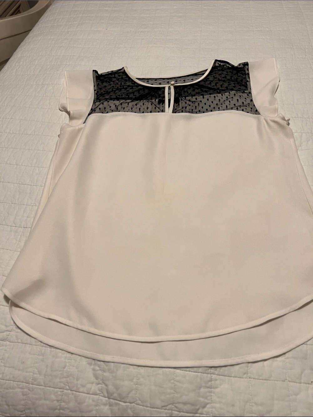 J. Crew Ivory Blouse with Black Lace Yoke